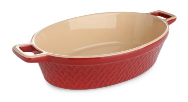 Beyaza izole edilmiş bir seramik güveç. Mutfak aletleri