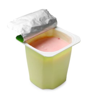 Beyaz bardaktaki lezzetli yoğurt.