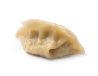 Beyaza izole edilmiş taze bir gyoza köftesi.