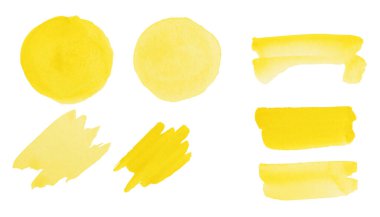 Beyaz arka planda boyalı suluboya örnekleri, üst görünüm