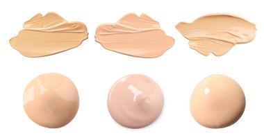 Farklı tonların sıvı temeli. Beyaz arkaplandaki örnekler, ayarla