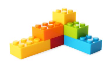 İnşaat oyuncağı. Beyaz üzerine izole edilmiş tuğlalarla yapılmış figür