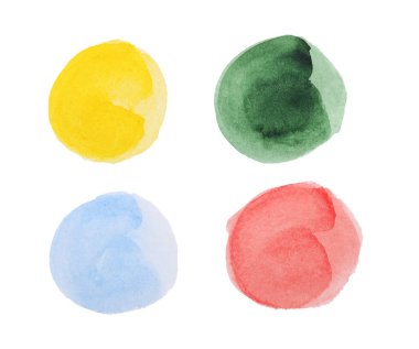 Beyaz arkaplanda boyalı suluboya örnekleri olan kağıt, üst görünüm