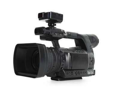 Modern profesyonel video kamera beyaza izole edildi