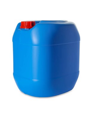 Beyaz arkaplanda mavi plastik bir kutu