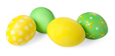 Many decorated Easter eggs isolated on white