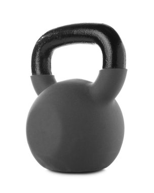 Beyaza izole edilmiş ağır bir kettlebell. Spor malzemeleri.