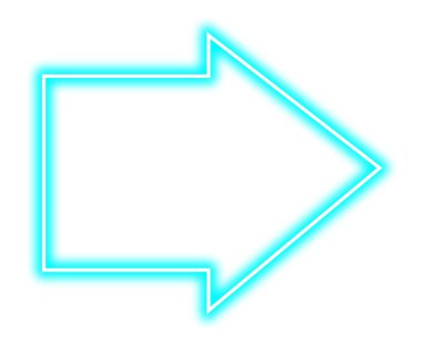 Beyaz arkaplanda açık mavi neon ok şekilli işaretçi
