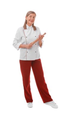 Beyaz arkaplanda oklavalı aşçı