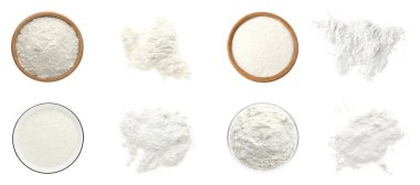 Un beyaza izole edilmiş, hazır. Yığınlar ve kaseler.