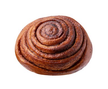 Lezzetli tarçınlı çörek, beyaz üzerine izole edilmiş.