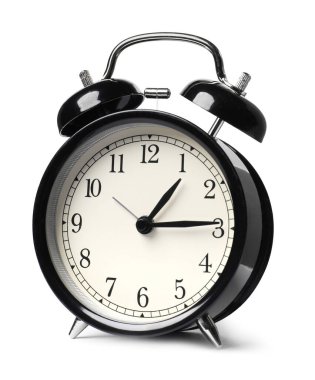 Beyaza izole edilmiş bir siyah alarm saati