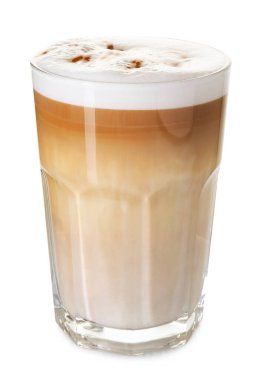 Beyaz bardaktaki lezzetli latte macchiato.