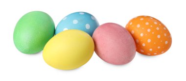 Many decorated Easter eggs isolated on white