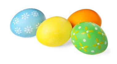 Many decorated Easter eggs isolated on white