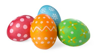 Many decorated Easter eggs isolated on white