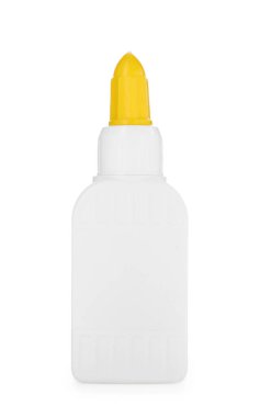 Bir şişe tutkal beyaza izole edilmiş.