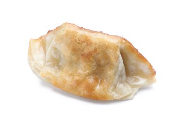 Bir kızarmış gyoza hamur tatlısı, beyaz üzerine izole edilmiş.
