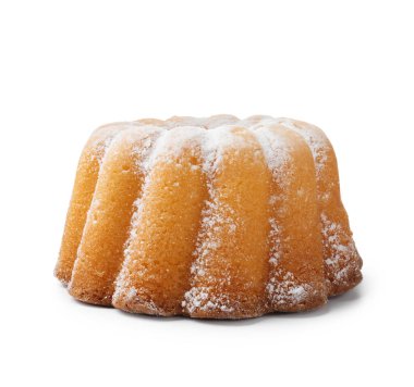 Beyaz üzerine izole edilmiş pudra şekerli lezzetli limonlu pasta.