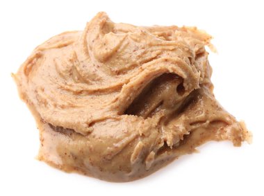 Beyaza izole edilmiş lezzetli fındık ezmesi örneği