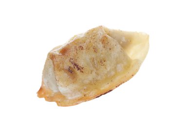 Bir kızarmış gyoza hamur tatlısı, beyaz üzerine izole edilmiş.