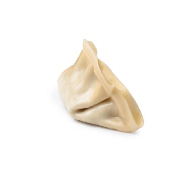 Beyaza izole edilmiş taze bir gyoza köftesi.