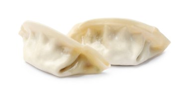 Beyaza izole edilmiş taze gyoza köfteleri. Çin mutfağı.