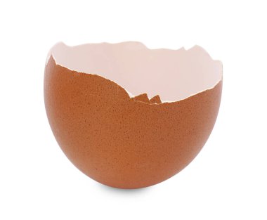 Kırık yumurta kabuğunun bir parçası beyaza izole edilmiş.