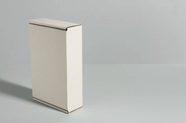 Beyaz arka planda boş bir karton kutu. Tasarım için model