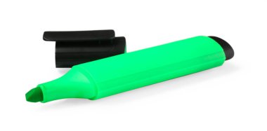 Parlak fosforlu kalem ve başlık beyaza izole edildi