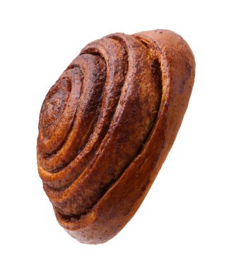 Lezzetli tarçınlı çörek, beyaz üzerine izole edilmiş.