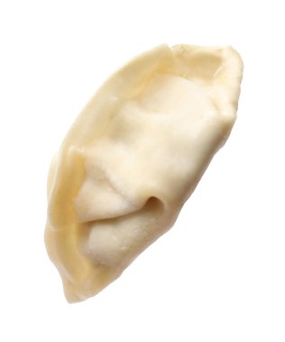 Beyaza izole edilmiş taze bir gyoza köftesi.