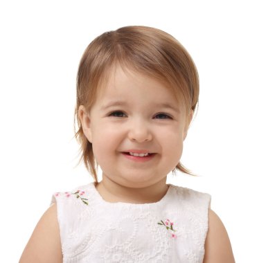 Beyaz arka planda sevimli küçük kız bebek