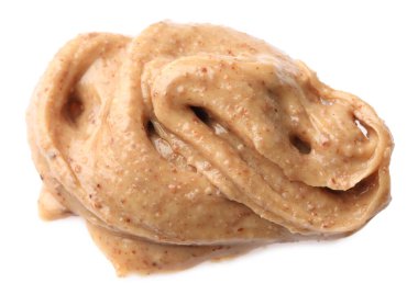 Beyaza izole edilmiş lezzetli fındık ezmesi örneği