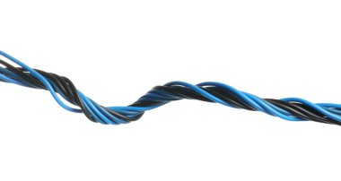 Beyaz arka planda birçok renkli elektrik kablosu