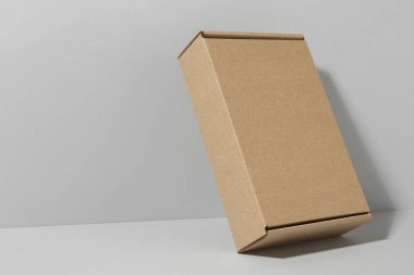 Beyaz arka planda boş bir karton kutu. Tasarım için model