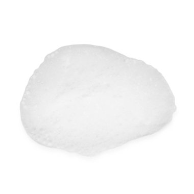 Beyaz arka planda sabun köpüğü, üst görünüm