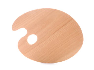 Beyaz üzerine izole edilmiş yeni ahşap boya paleti. Sanat aksesuarı