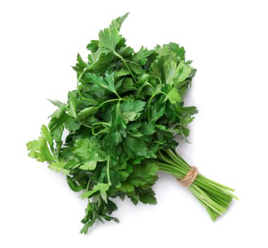 Bir demet taze maydanoz beyaz, üst manzara izole