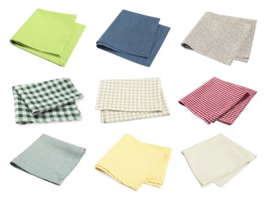 Beyaz üzerine izole edilmiş farklı masa örtüleri