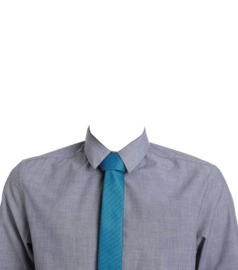 Pasaport fotoğrafı, kimlik kartı ya da diğer belge fotoğrafları. Yüzü olmayan resmi kıyafet beyaz üzerine izole edilmiş.