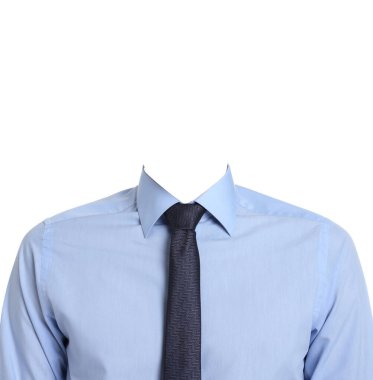 Pasaport fotoğrafı, kimlik kartı ya da diğer belge fotoğrafları. Yüzü olmayan resmi kıyafet beyaz üzerine izole edilmiş.