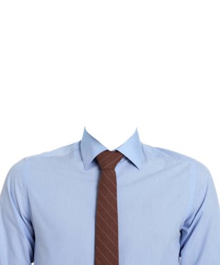 Pasaport fotoğrafı, kimlik kartı ya da diğer belge fotoğrafları. Yüzü olmayan resmi kıyafet beyaz üzerine izole edilmiş.