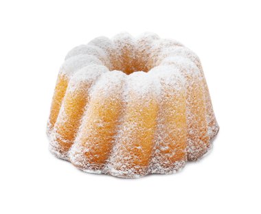 Beyaz üzerine izole edilmiş pudra şekerli lezzetli limonlu pasta.