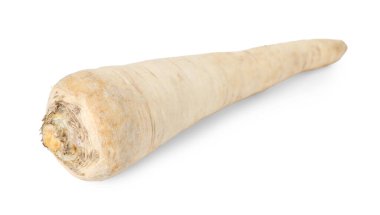 Bir çiğ maydanoz kökü beyaza izole edilmiş.