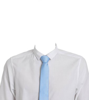 Pasaport fotoğrafı, kimlik kartı ya da diğer belge fotoğrafları. Yüzü olmayan resmi kıyafet beyaz üzerine izole edilmiş.