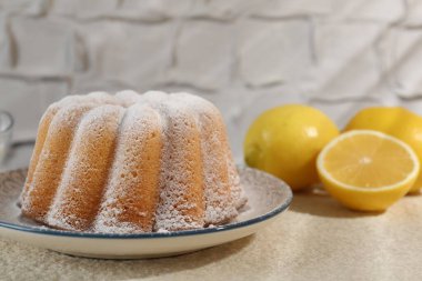 Lezzetli limonlu pasta, pudra şekerli ve narenciye meyveli.