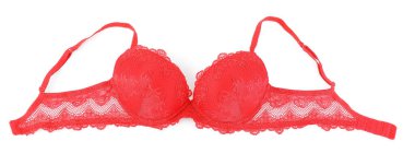 Güzel kırmızı sütyen beyaz, üst manzara izole