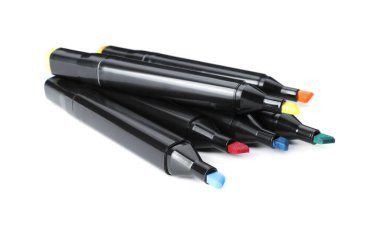 Beyazda izole edilmiş renkli çift taraflı işaretler