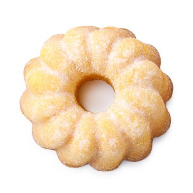 Beyaz üzerine izole edilmiş pudra şekerli leziz limonlu pasta.